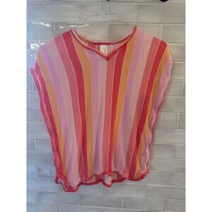 Cat & Jack Girls Gauze Swim Cover-Up | Pink Orange Stripe | Size M
